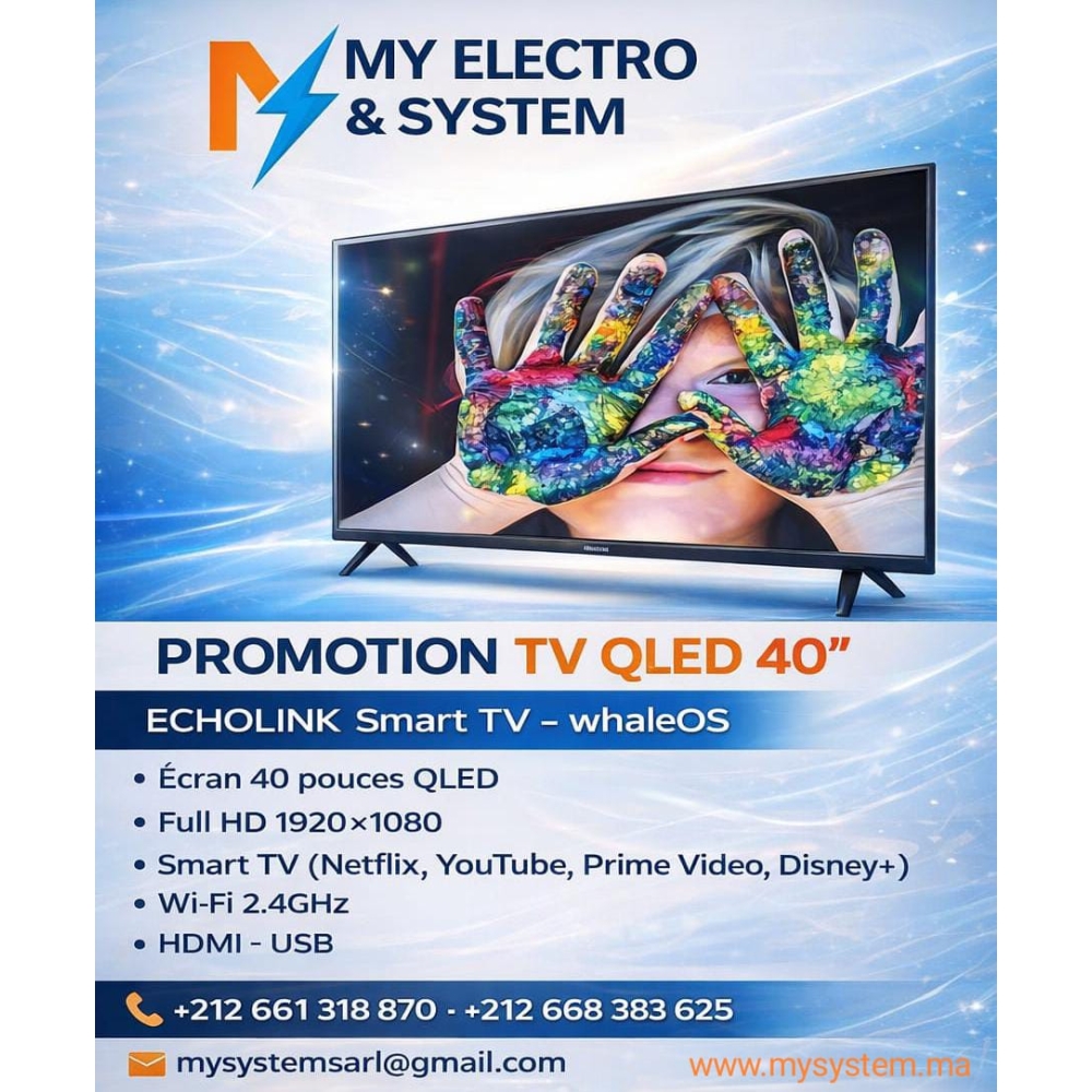 TV 40P SMART QLED ECHOLINK Android officielle Bluetooth Récepteur Intégré HDR TV 40P SMART QLED ECHOLINK Android officielle Bluetooth Récepteur Intégré HDR
